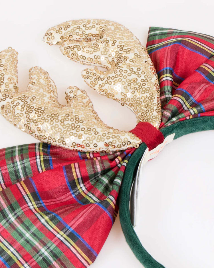 plaid bow + antlers headband