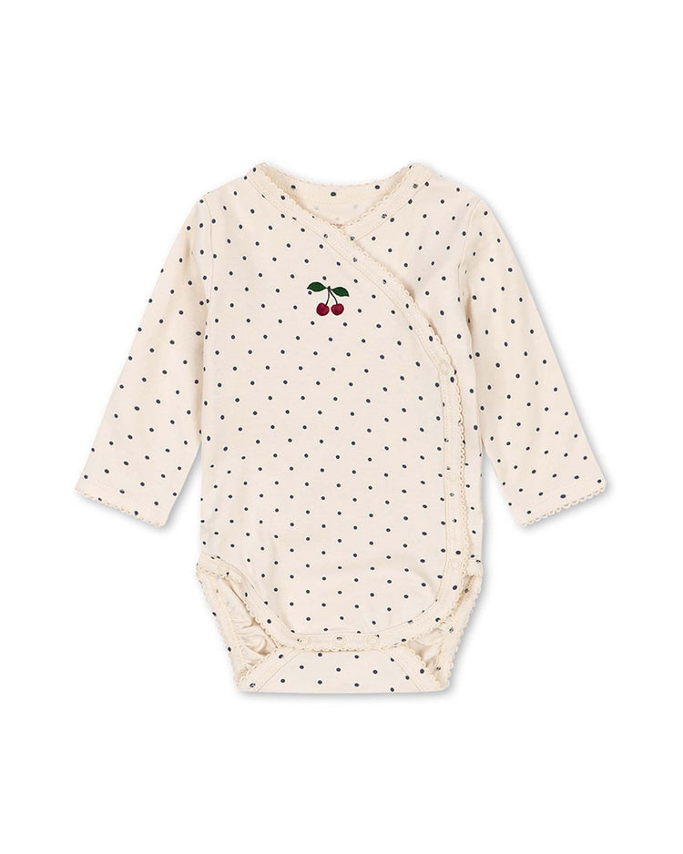 konges sløjd basic long sleeve newborn bodysuit in blue dot baby Little