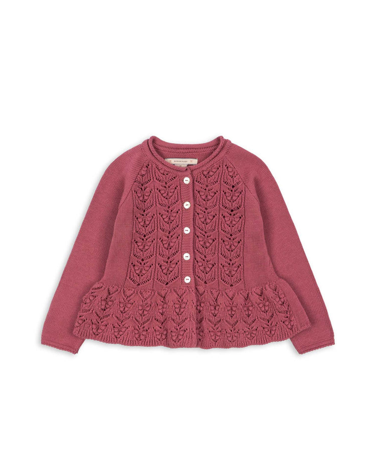 cabby frill cardigan in deco rose