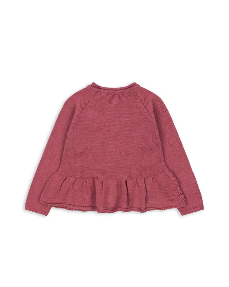 cabby frill cardigan in deco rose