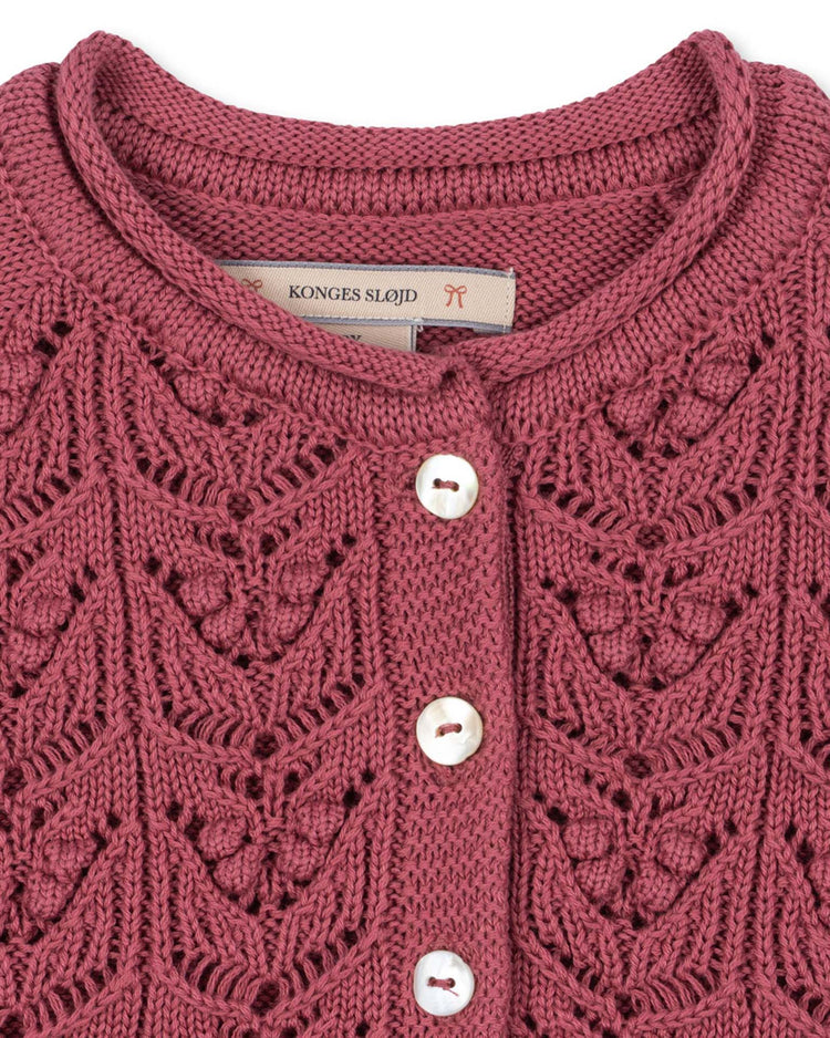 cabby frill cardigan in deco rose