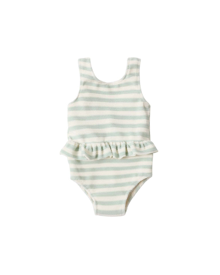 rylee + cru skirted one - piece in seafoam stripe kids Little