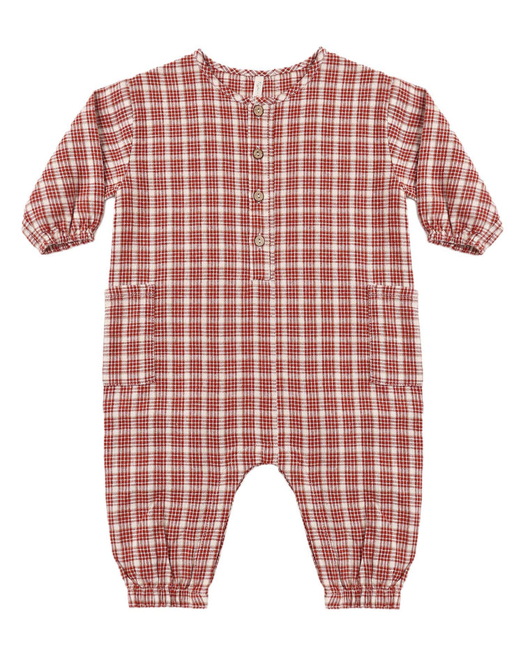 rylee + cru relaxed woven jumpsuit in vintage plaid baby Little