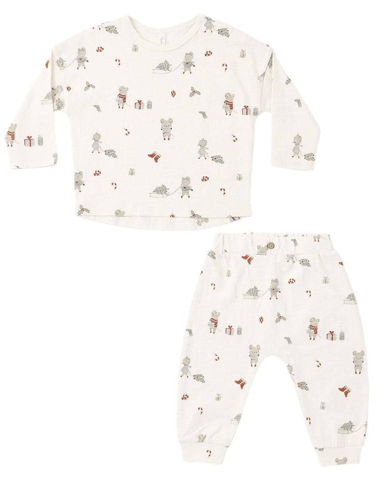 rylee + cru long sleeve tee + pant set in holiday mouse baby Little
