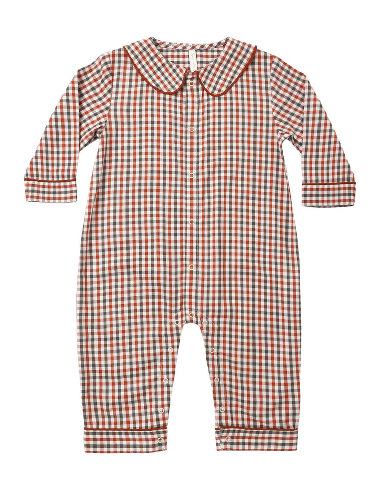 baby pajama romper in holiday gingham
