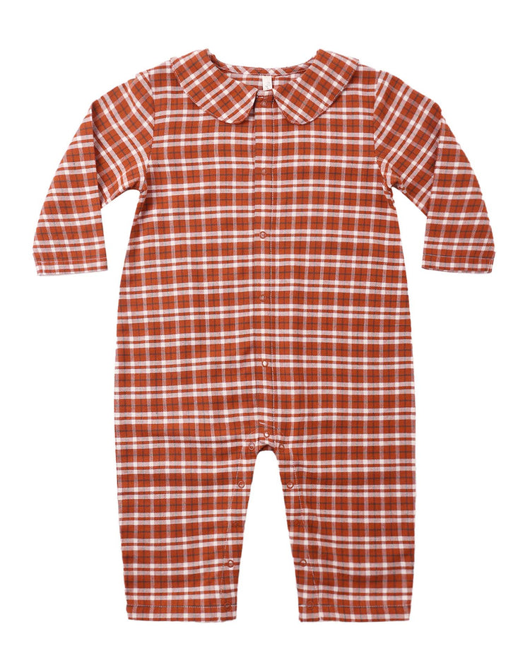 baby pajama romper in ruby plaid