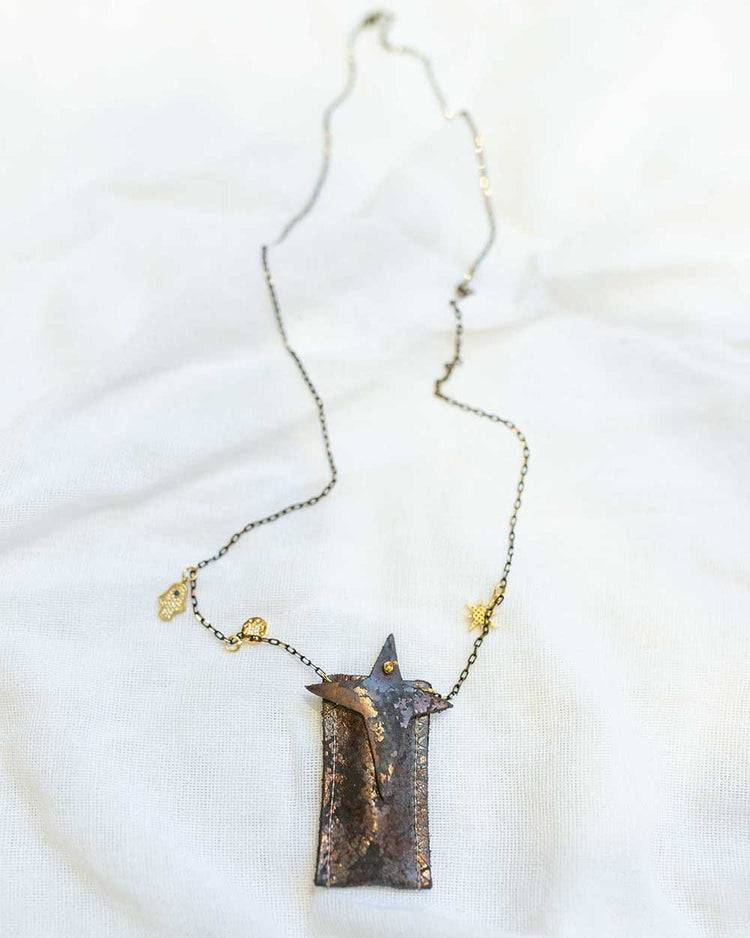 amulet crystal necklace in oxidize bronze