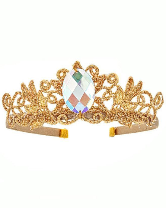 A Bailey + Ava princess crown in clear gold headband with a gem.