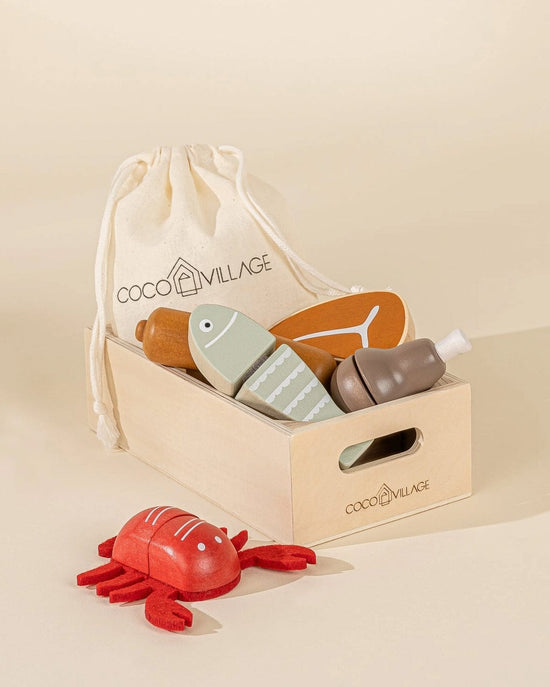 Little coco village play wooden meat + fish playset