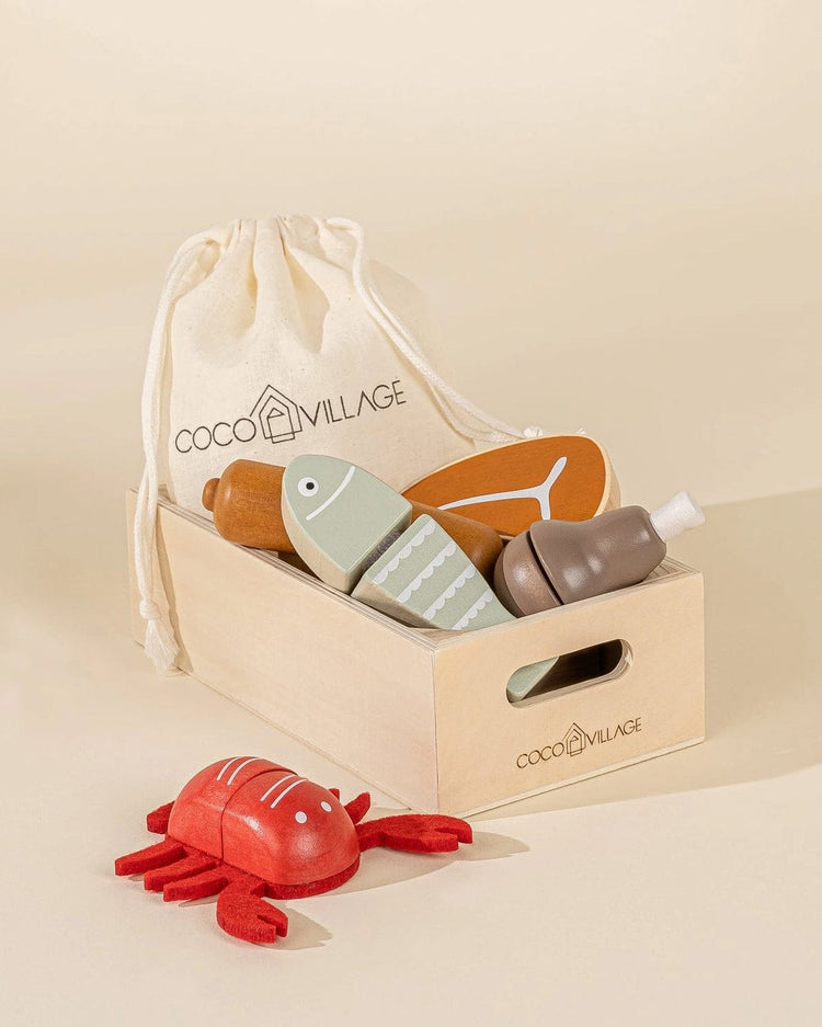 Little coco village play wooden meat + fish playset