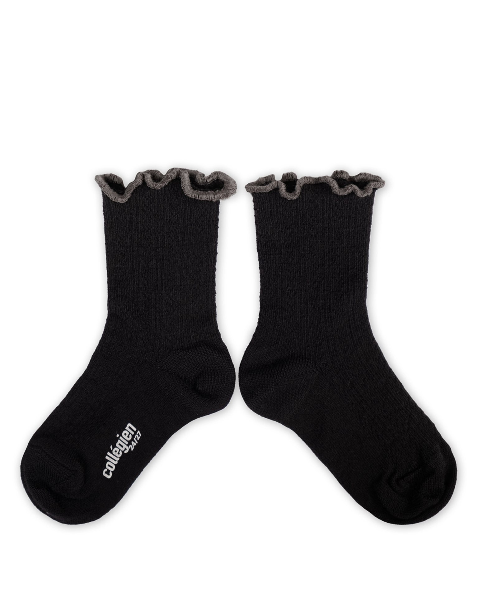Little collegien accessories ambre pointelle merino socks in noir de charbon