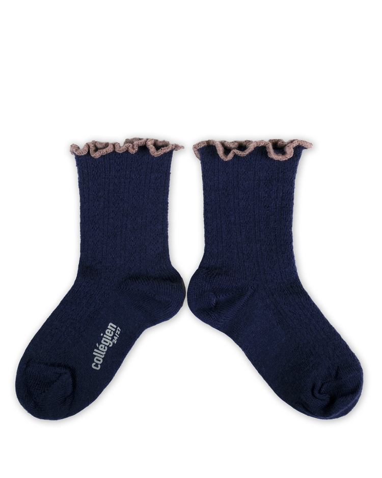 Little collegien accessories ambre pointelle merino socks in nuit etoilée