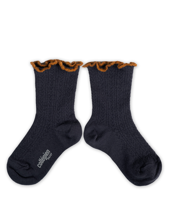 Little collegien accessories ambre pointelle merino socks in pierre de volvic