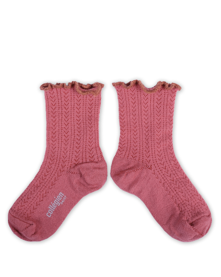 Little collegien accessories ambre pointelle merino socks in rose litchi