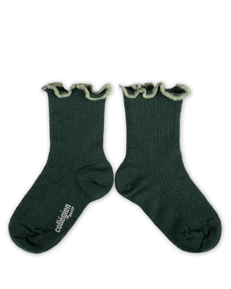 Little collegien accessories ambre pointelle merino socks in vert forêt