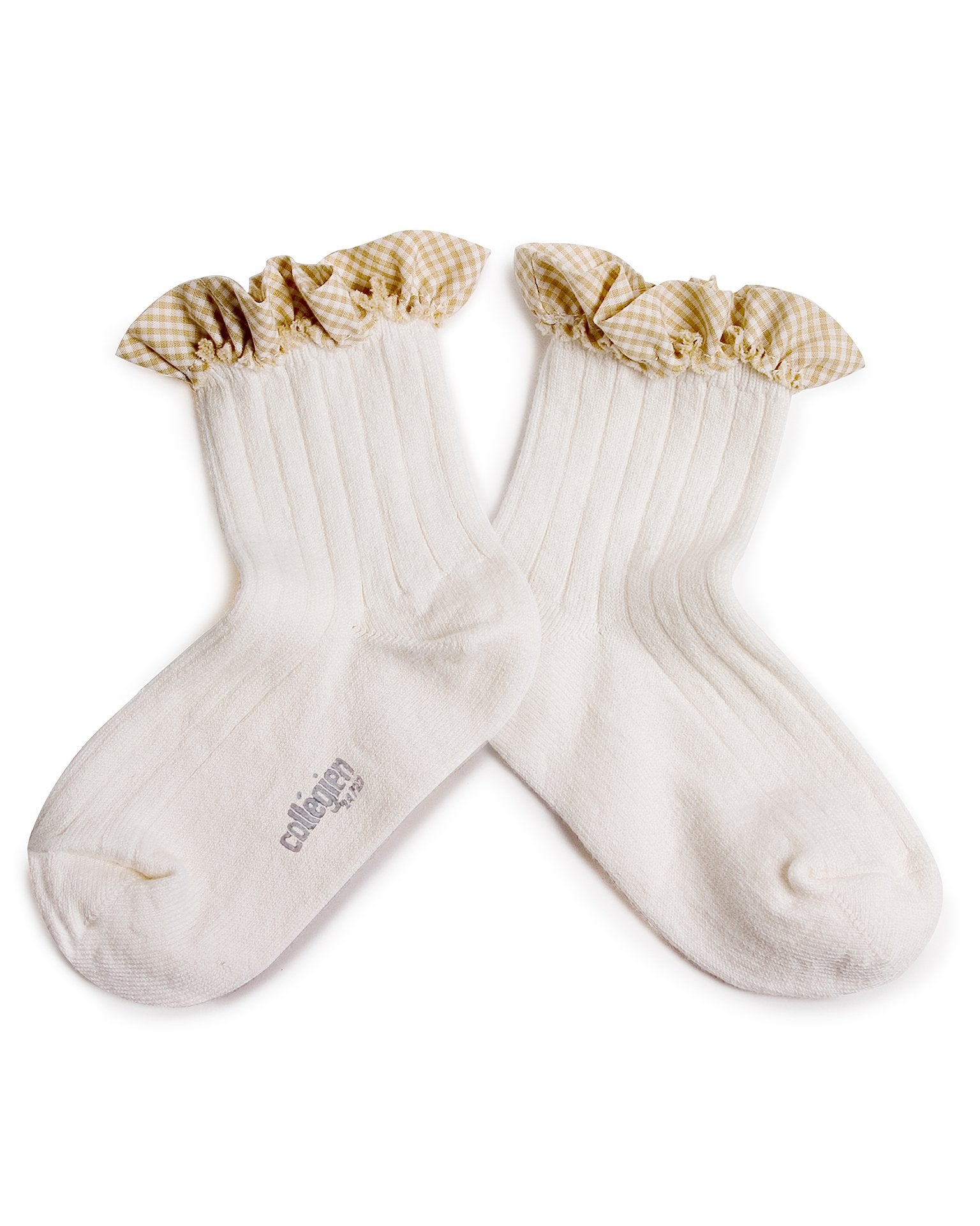 Little collegien accessories gingham ruffle ankle socks in blanc neige