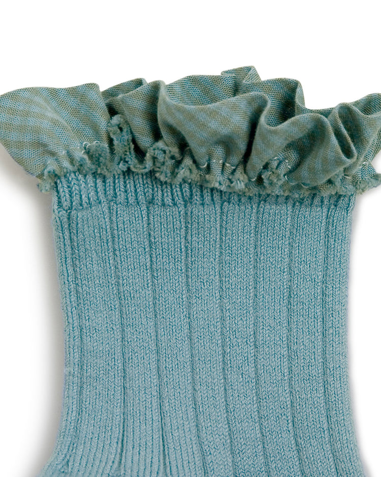 Little collegien accessories gingham ruffle ankle socks in bleu azur
