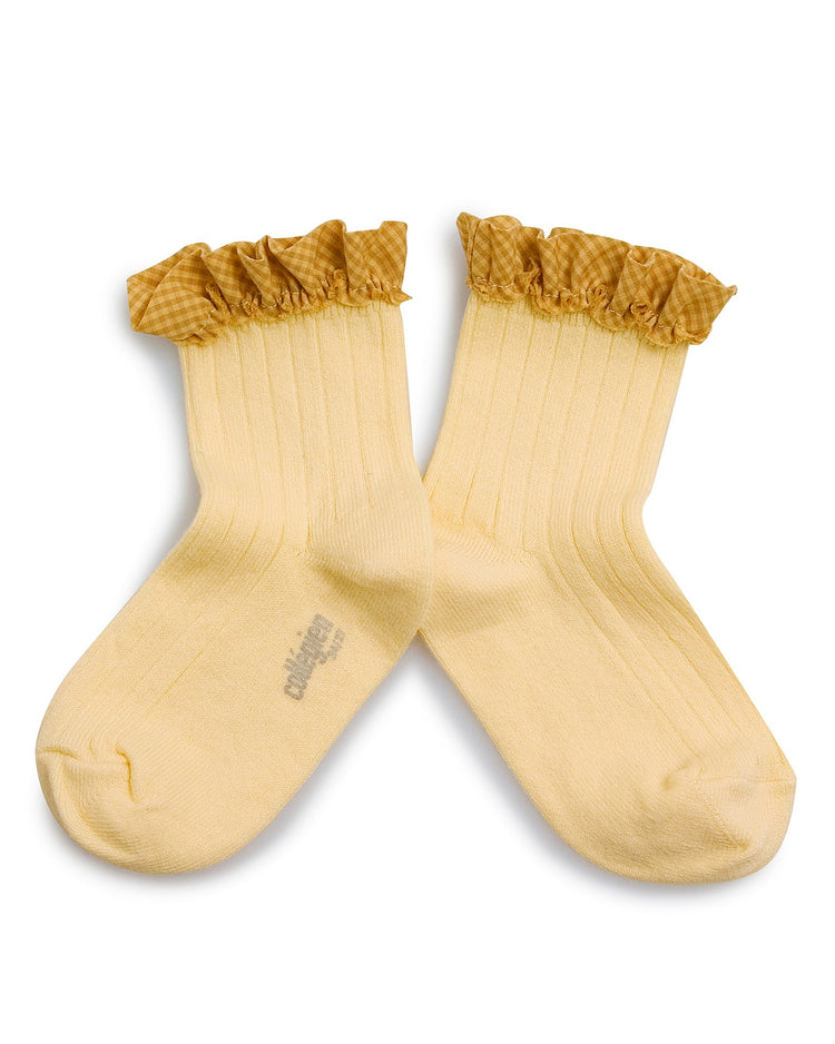 Little collegien accessories gingham ruffle ankle socks in vanille