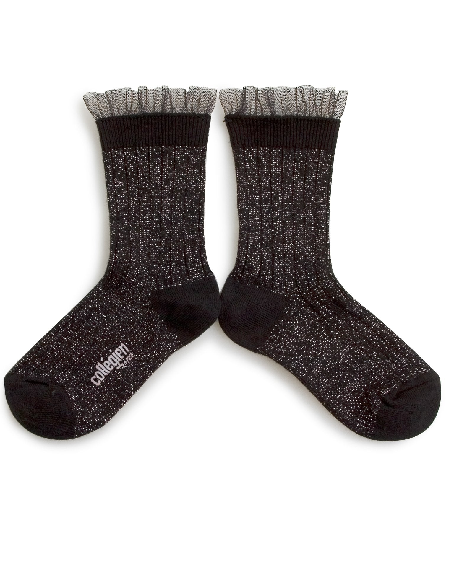 Little collegien accessories glittery tulle socks in noir de charbon