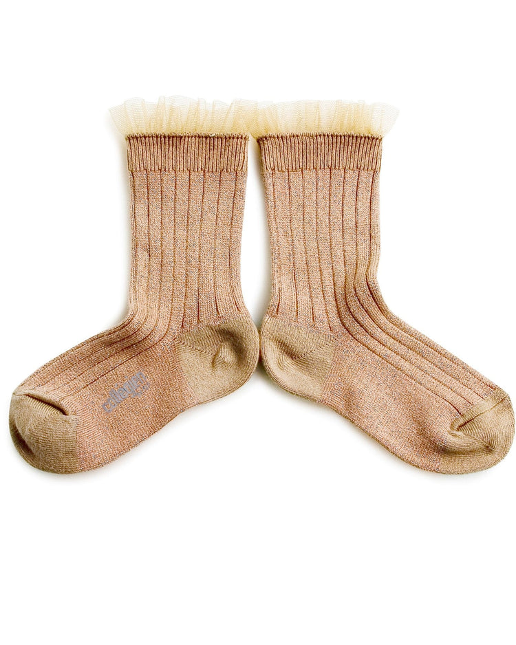Little collegien accessories glittery tulle socks in petite taupe