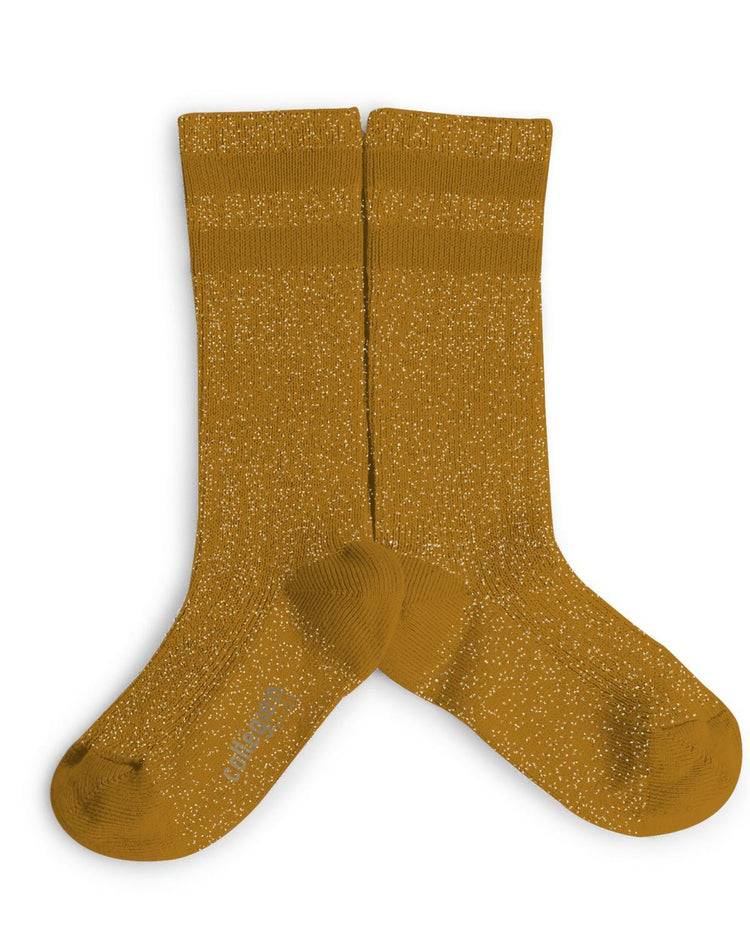 Little collegien accessories 18/20 glittery varsity knee high socks in moutarde de dijon