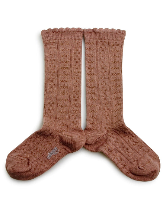 Little collegien accessories organic pointelle knee high socks in petite taupe
