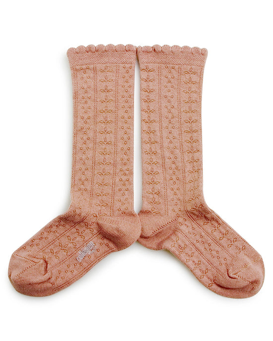 Little collegien accessories organic pointelle knee high socks in vieux rose