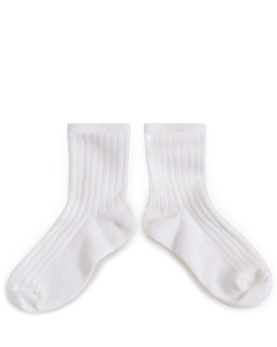 Little collegien accessories plain ribbed ankle socks in blanc neige