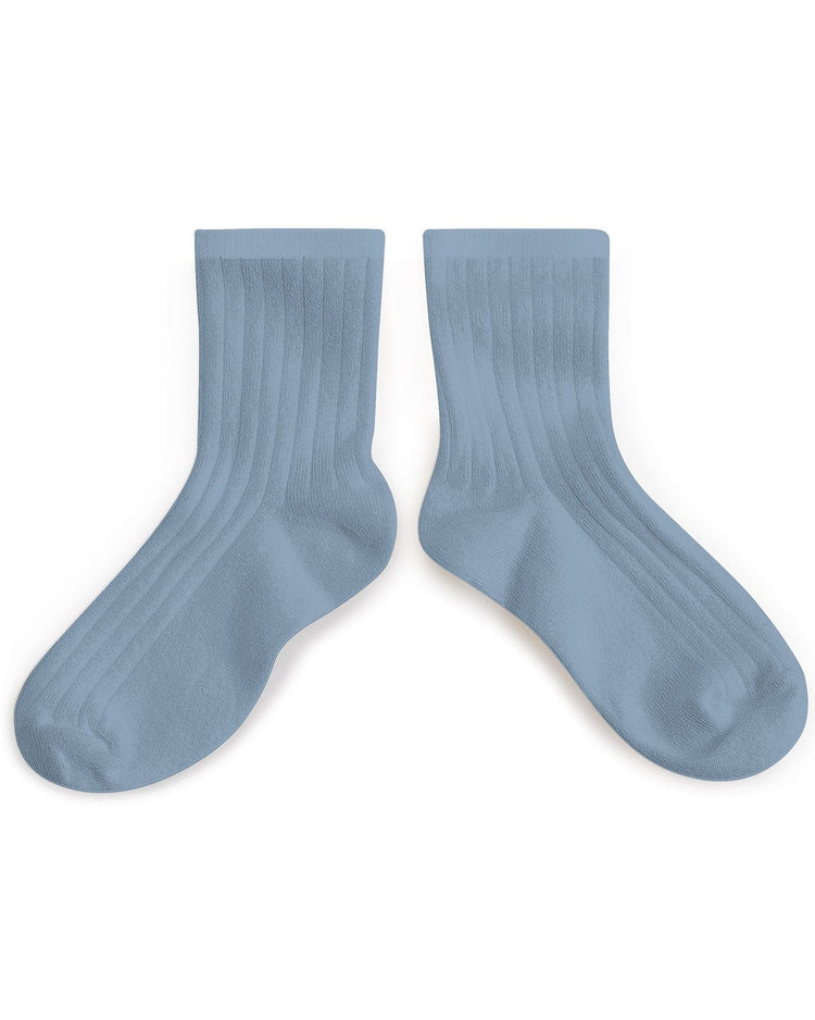 Little collegien accessories plain ribbed ankle socks in bleu azur
