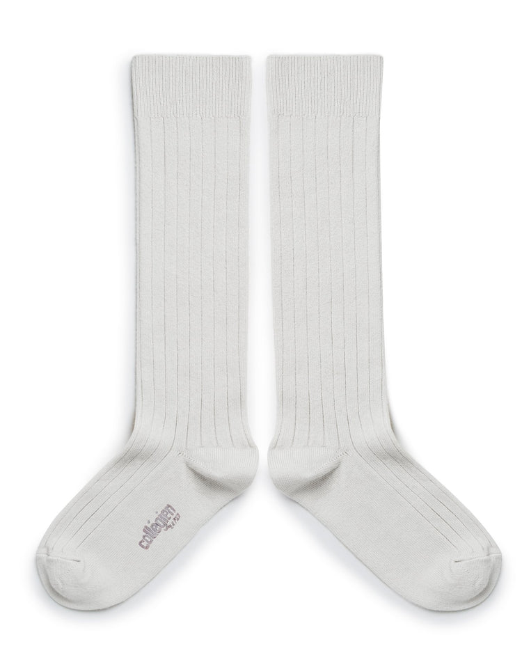 Little collegien accessories plain ribbed knee high socks in blanc neige