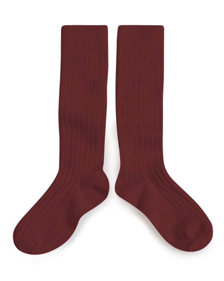 Little collegien accessories plain ribbed knee high socks in châtaigne