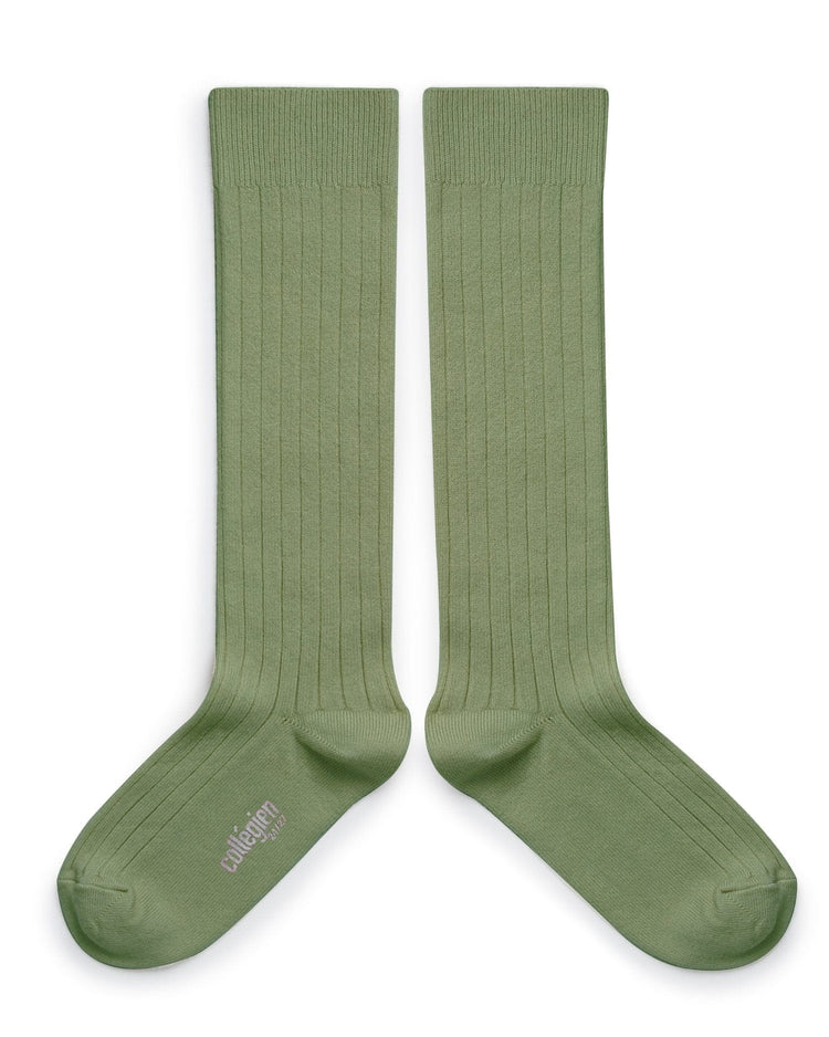 Little collegien accessories plain ribbed knee high socks in sauge