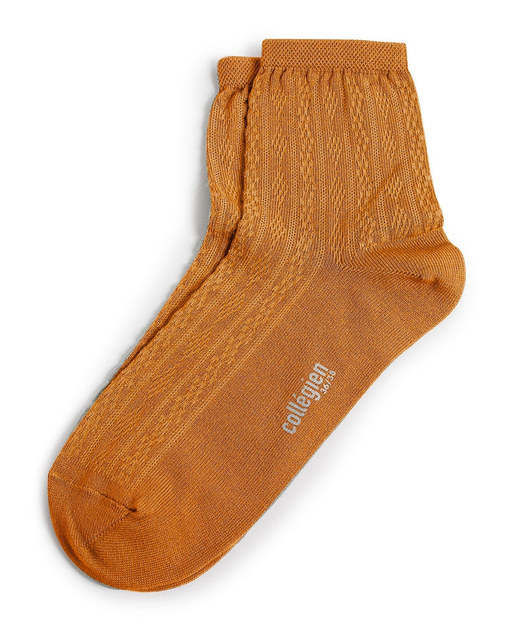 Little collegien accessories pointelle ankle socks in moutarde de dijon