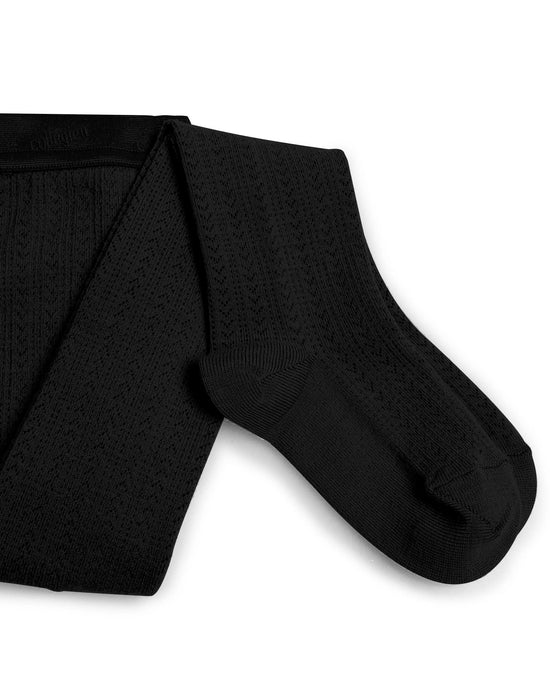 Little collegien accessories pointelle merino tights in noir de charbon