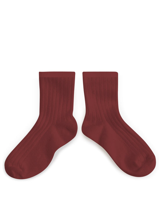 Little collegien accessories ribbed ankle socks in châtaigne