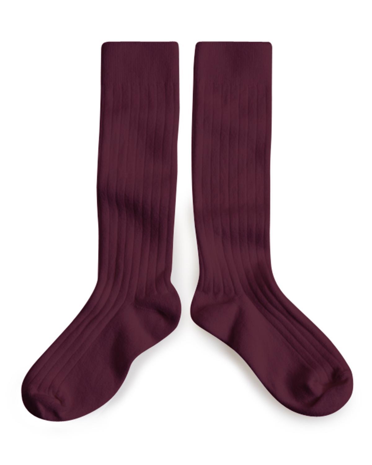 Little collegien accessories 18/20 ribbed knee high socks in aubergine