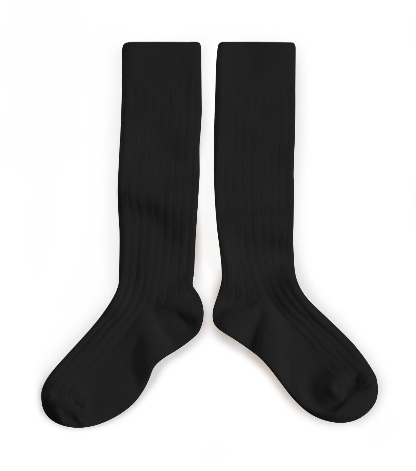 Little collegien accessories 18/20 ribbed knee high socks in noir charbon