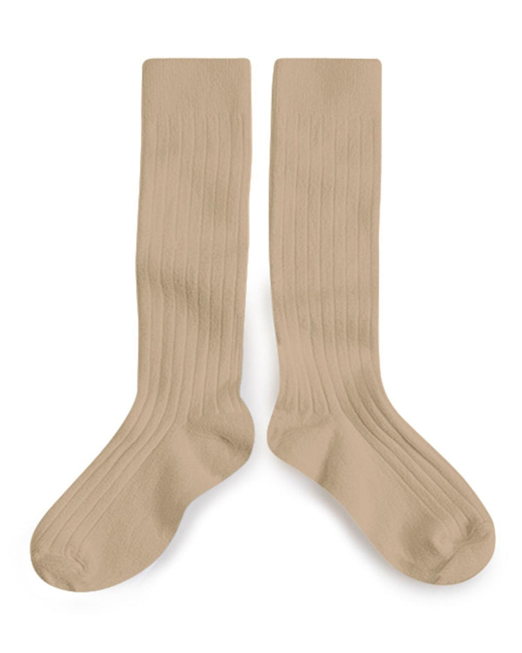 Little collegien accessories 18/20 ribbed knee high socks in petite taupe