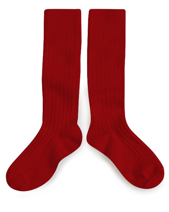 Little collegien accessories ribbed knee high socks in rouge carmin