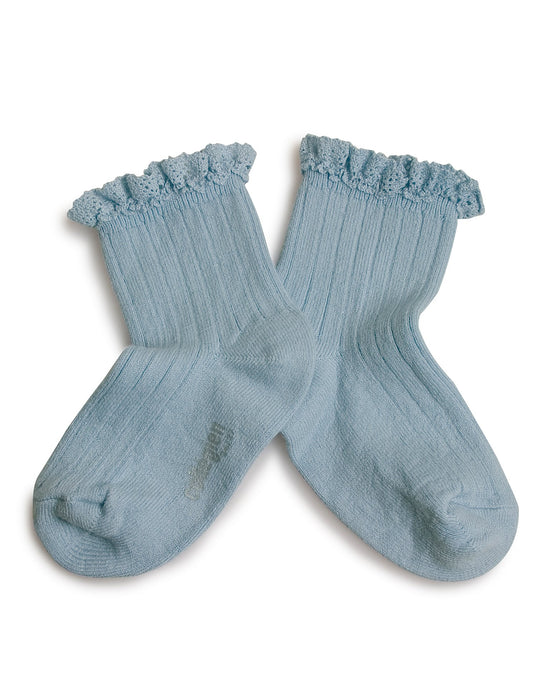 Little collegien accessories ruffle trim ankle socks in bleu azur