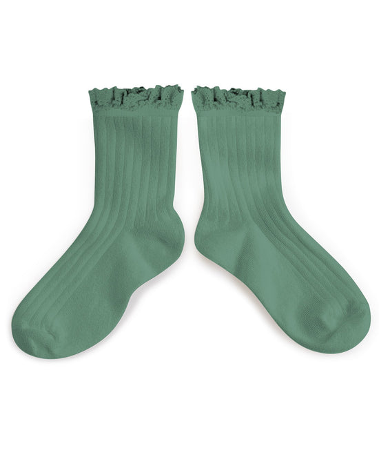 Little collegien accessories ruffle trim ankle socks in celadon