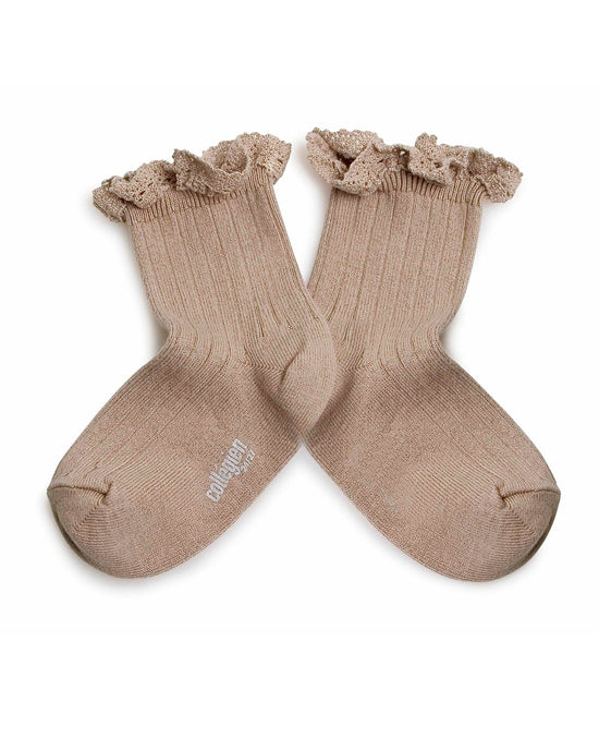 Little collegien accessories ruffle trim ankle socks in petite taupe