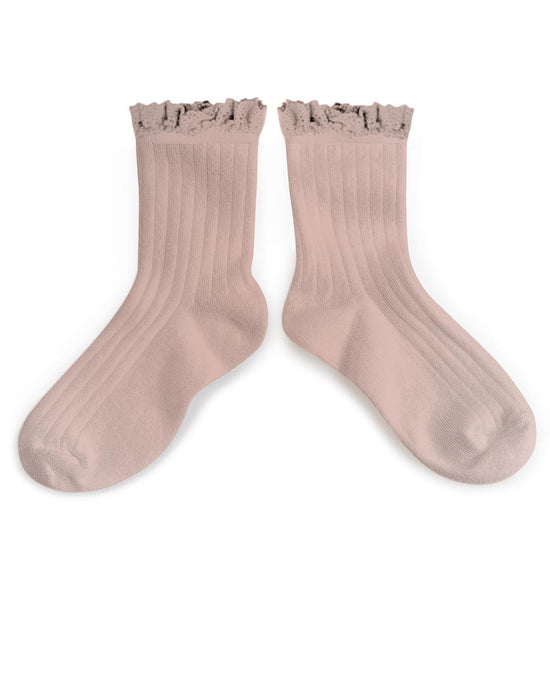 Little collegien accessories ruffle trim ankle socks in vieux rose