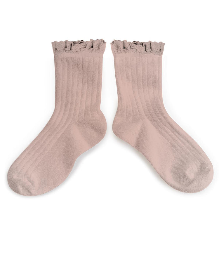 Little collegien accessories ruffle trim ankle socks in vieux rose