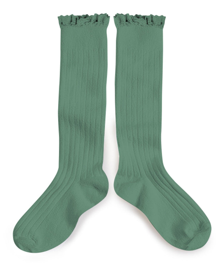 Little collegien accessories ruffle trim knee socks in celadon