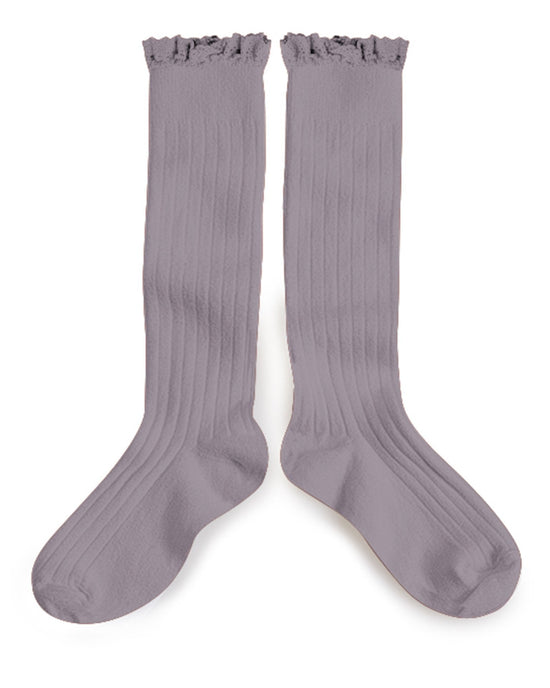 Little collegien accessories ruffle trim knee socks in glycine du japon