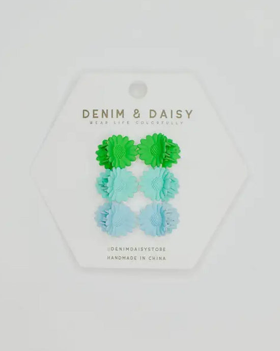 Little denim + daisy accessories flower mini clips in green