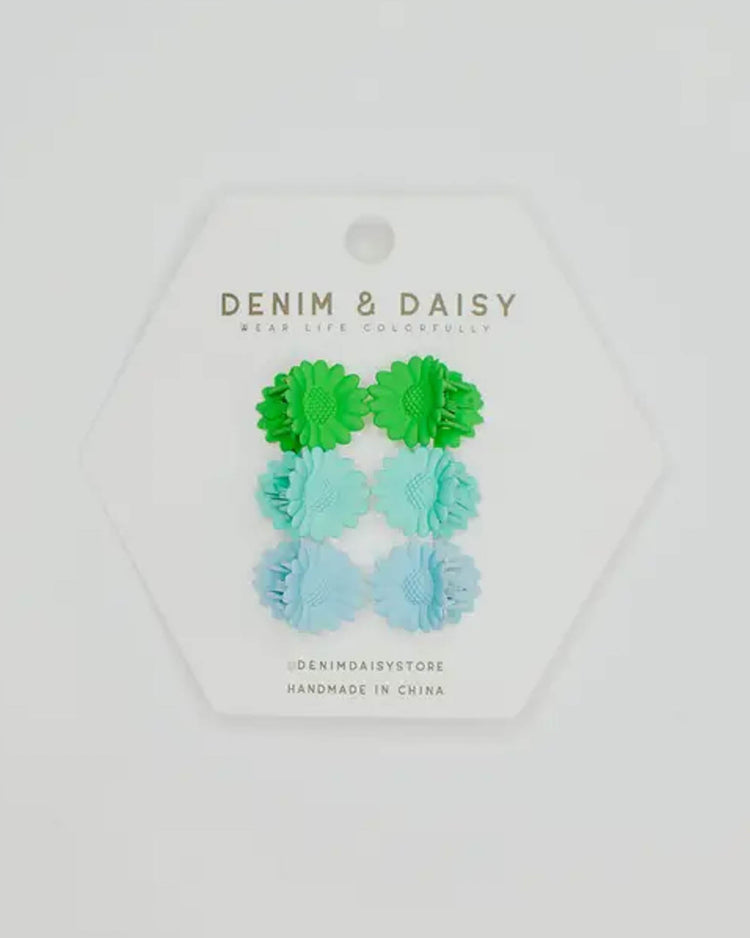 Little denim + daisy accessories flower mini clips in green