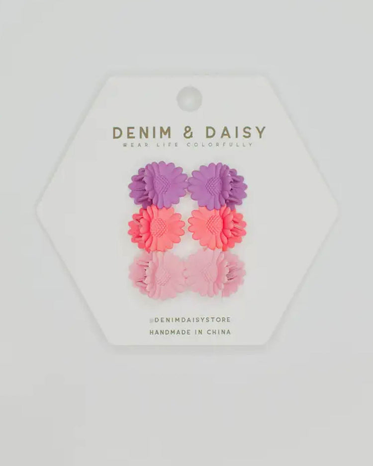 Little denim + daisy accessories flower mini clips in purple