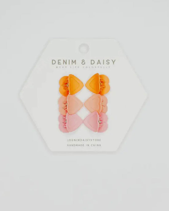Little denim + daisy accessories heart mini clips in orange